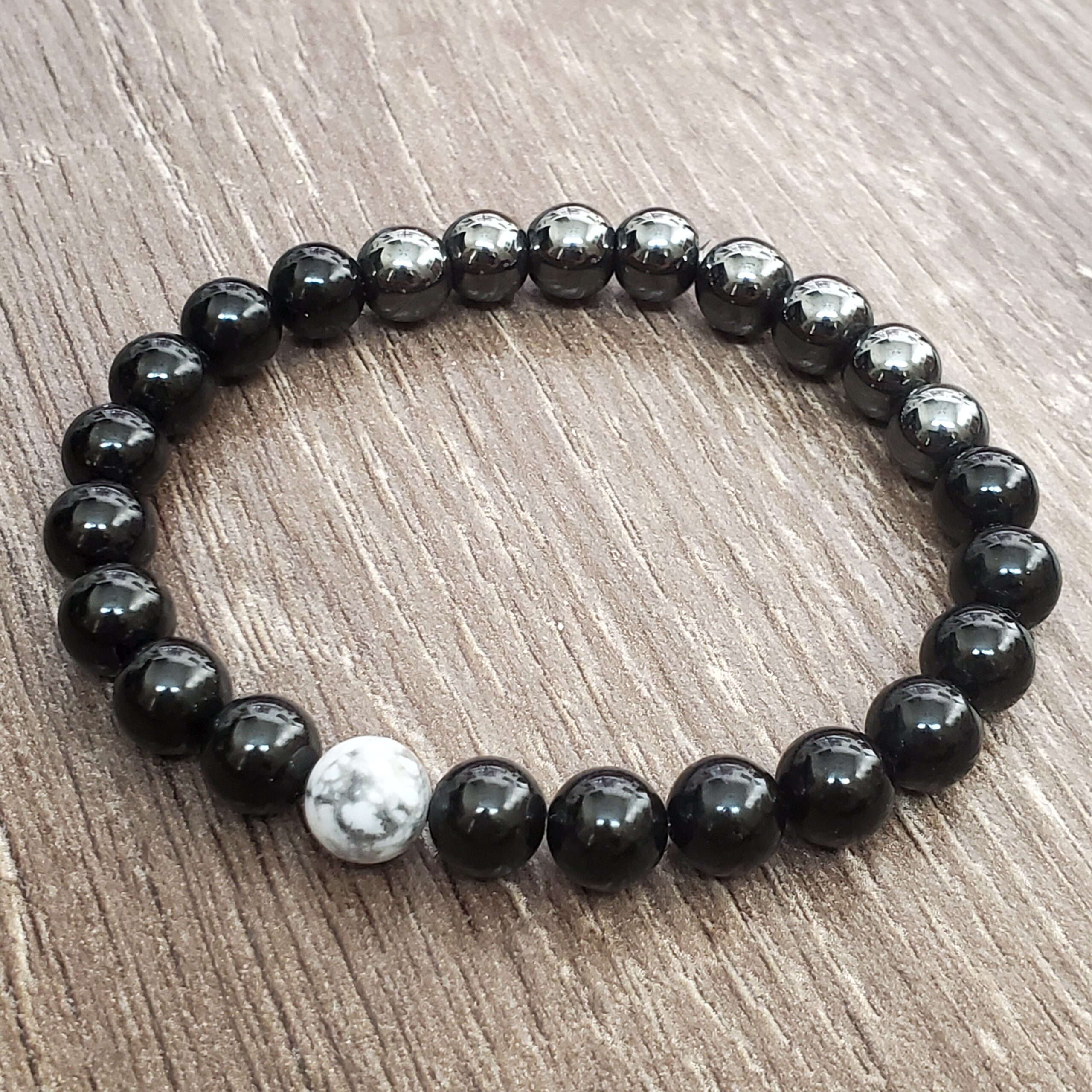Black Onyx with Hematite Gemstone Bracelet