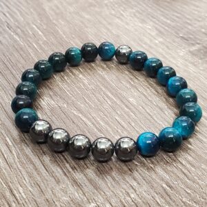 Hematite and Blue Apatite Gemstone Bracelet