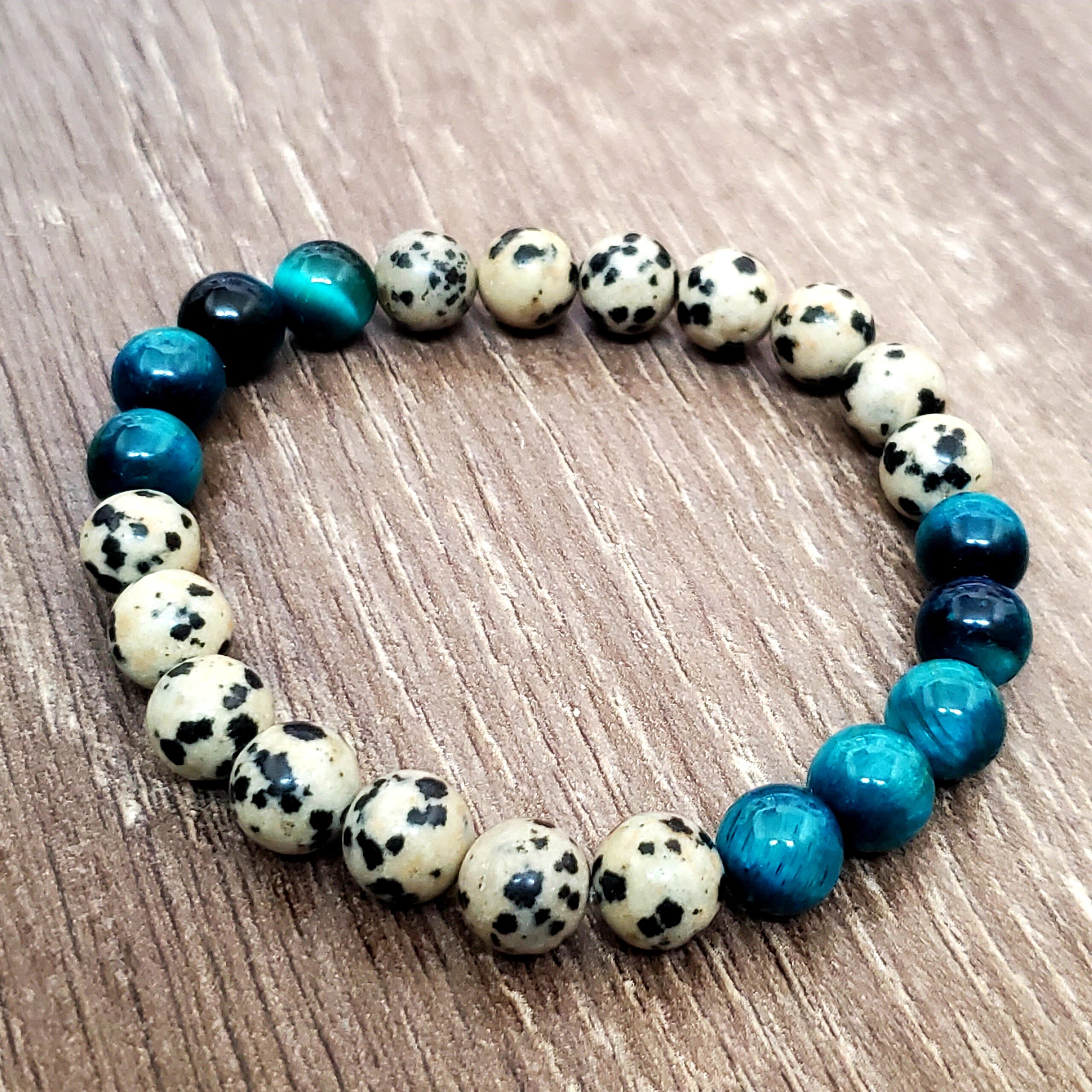 Dalmatian Jasper and Blue Tigers Eye Gemstone Bracelet